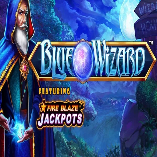 Official Slots logo: Blue Wizard Fire Blaze Jackpots by Rarestone Gaming at Dragonia Casino